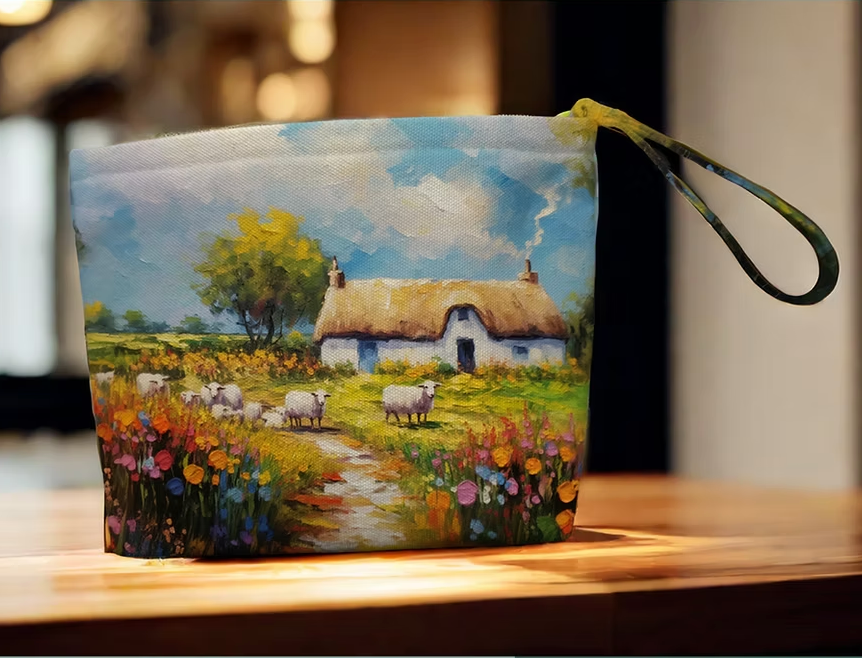 Irish Cottage & Sheep Pouch Travel Bag