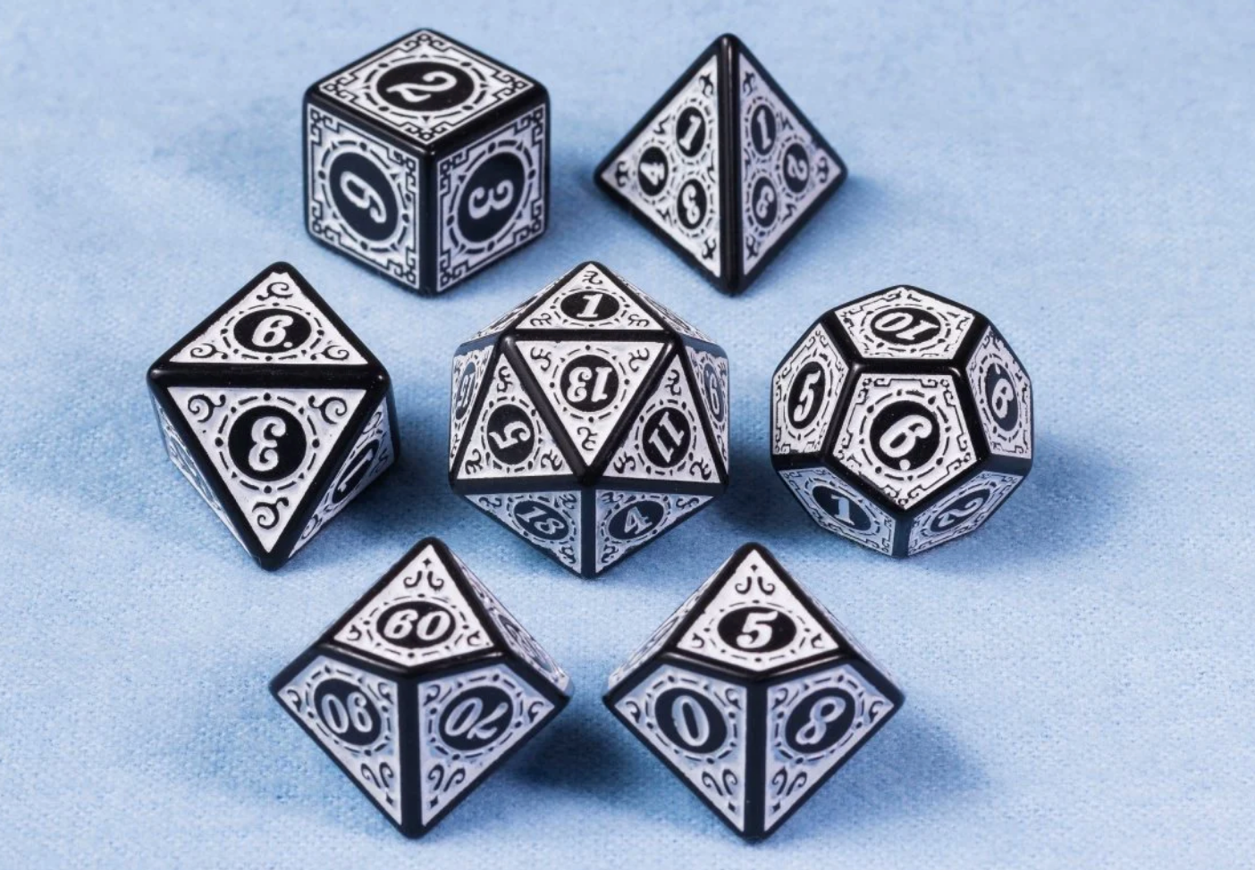 Black and white Dnd dices