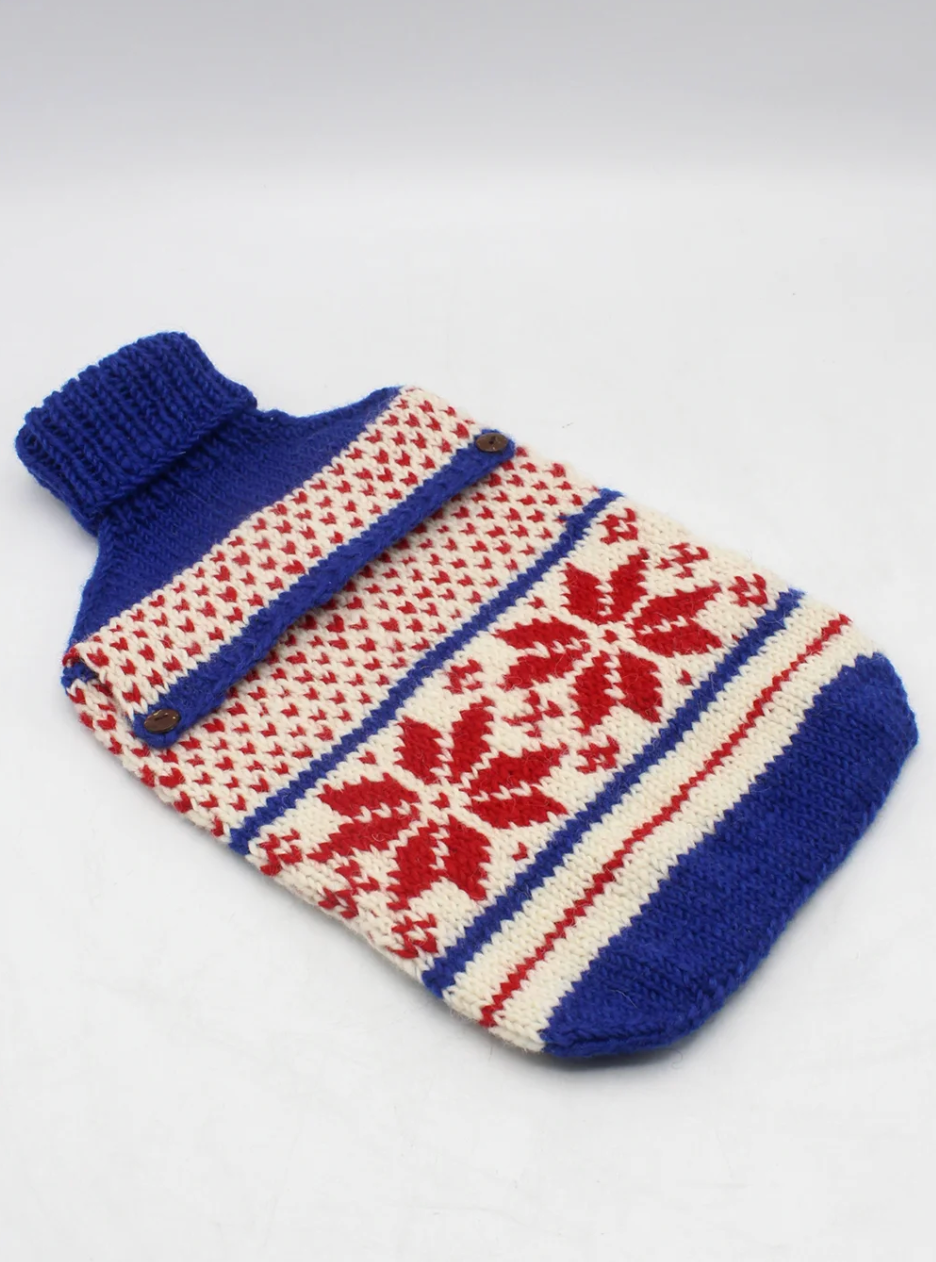 Handknitted Wool Snow Flake Hot Water Bag
