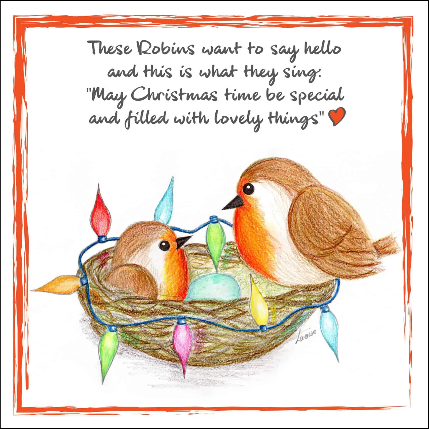 Christmas card with two Robins
