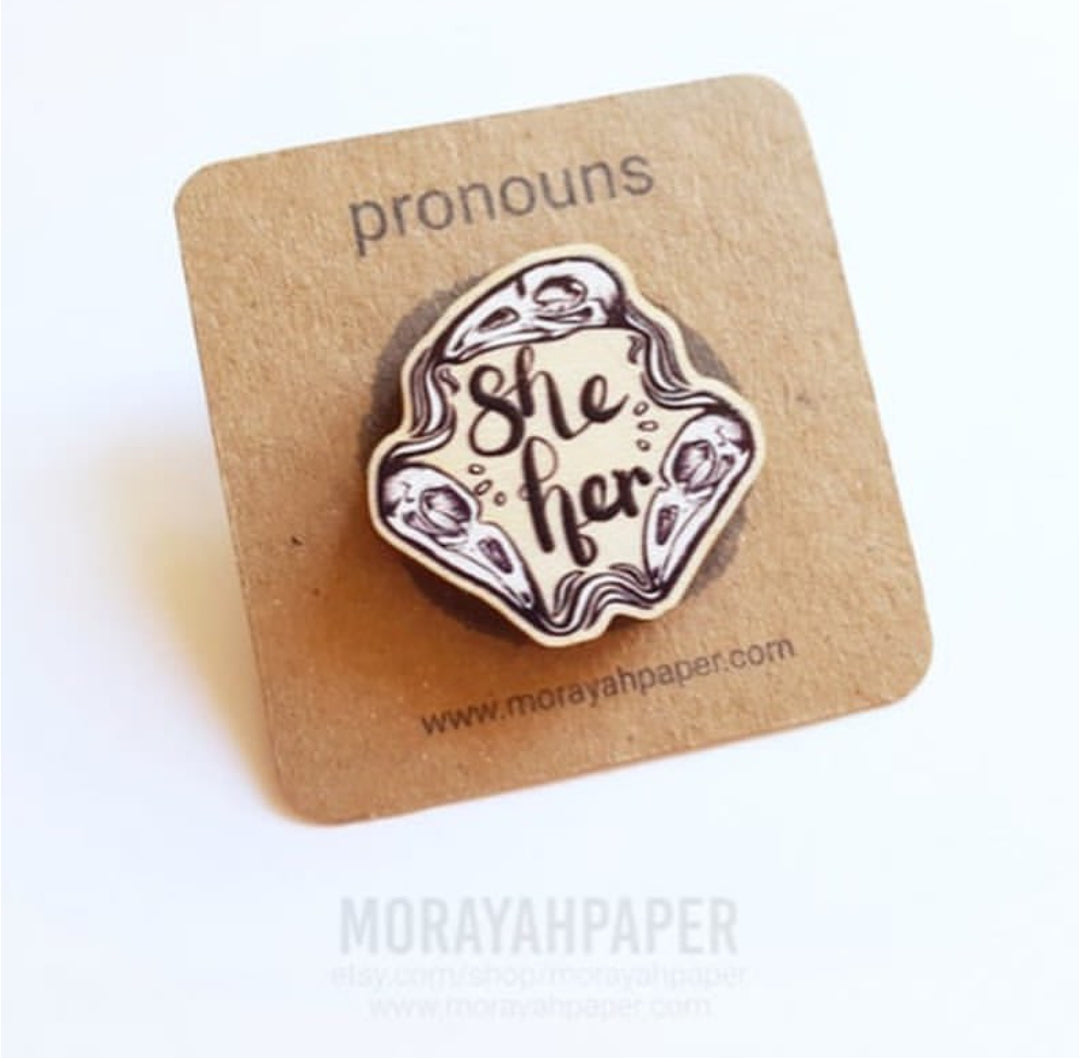 Pronoun She wooden Pin 